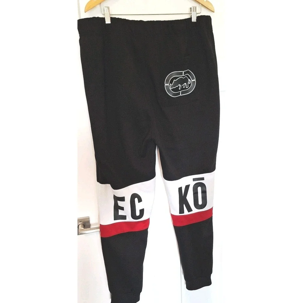 Ecko Unltd Jogger Sweatpants Mens 2XL Black Red White Spellout Hip Hop Y2K